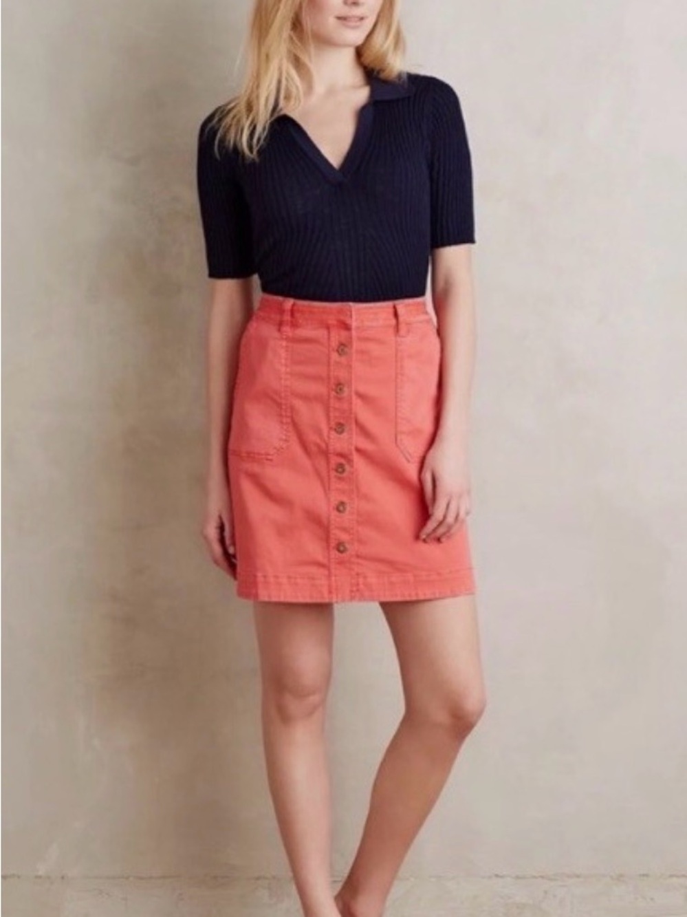 Pilcro Coral Button-Front Mini Skirt